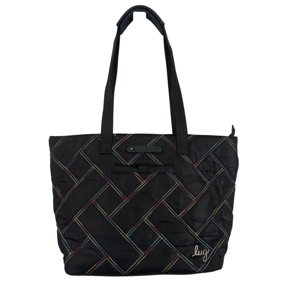 Lug Skyliner Tote Bag - Black Rainbow Stitch Shoulder Bag
